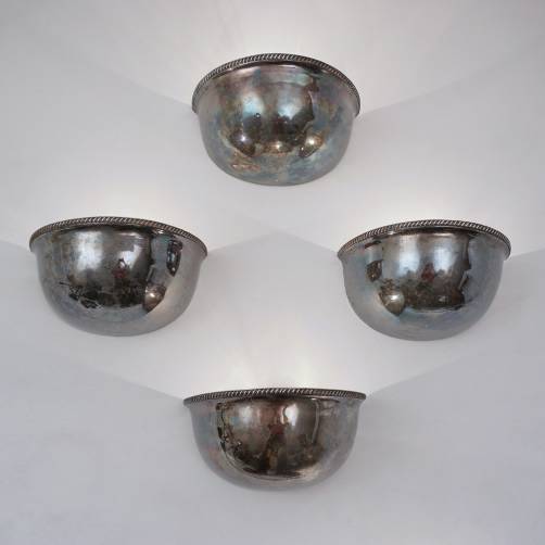 Art Deco demilune sconces/wall lights, set of 4, silver plated, 1920`s ca, English